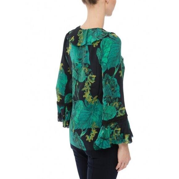 KOBI HALPERIN Yardi Seagreen Leaf Print Silk Blouse Womens Size S Small - Picture 2 of 13